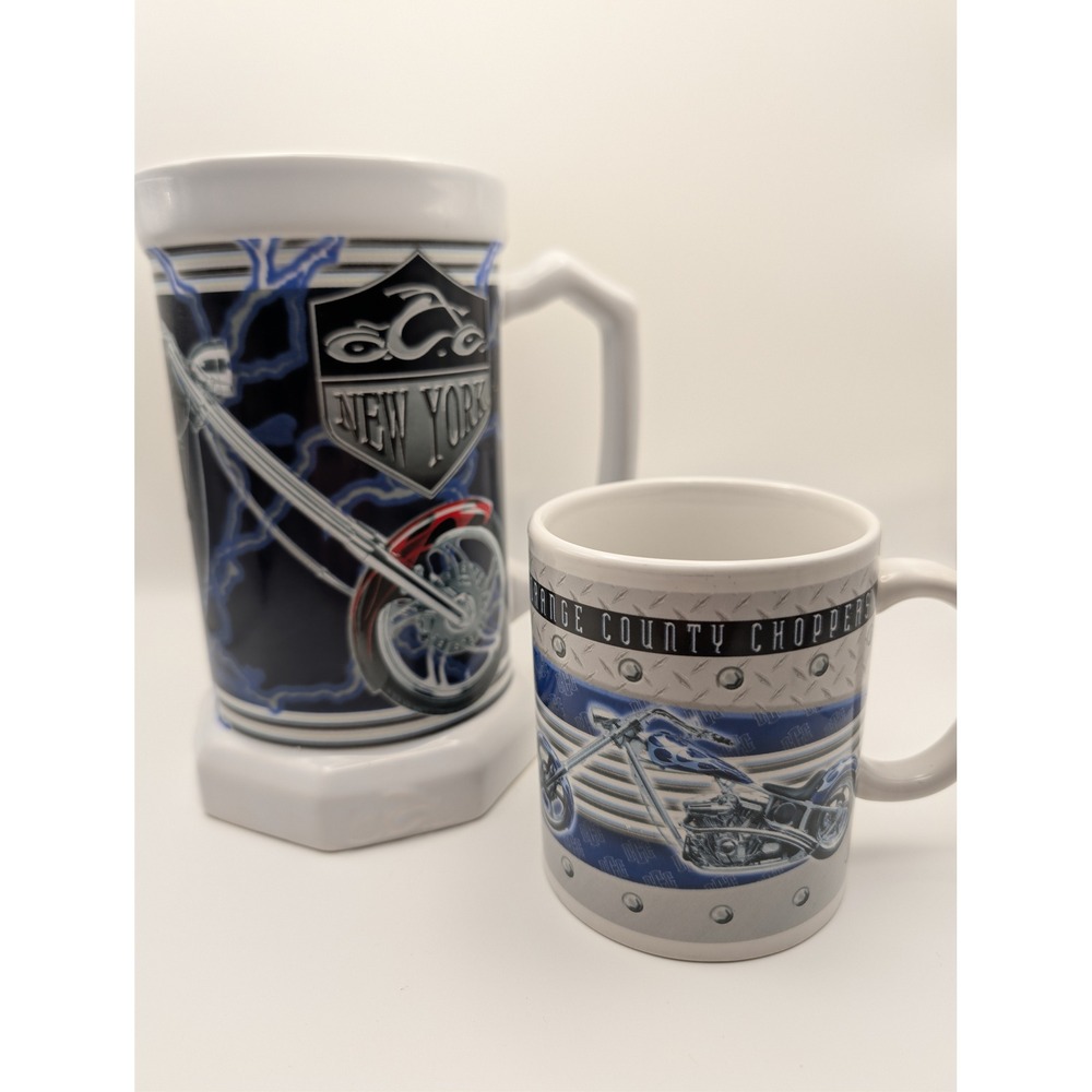 Orange County Choppers Mug Stein Set OS Blue Excellent 2005 OCC Biker New York